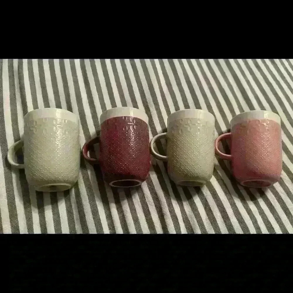 Lot of 4 Simply Home  Shabby Chic Coffee Stoneware Mugs Cups